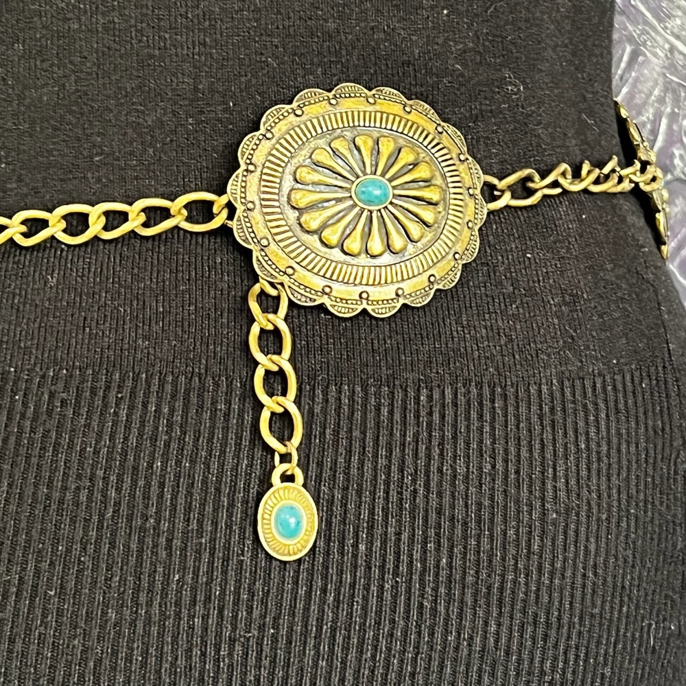 Vintage Antique Brass Tone Concho Belt - Picture 6 of 10